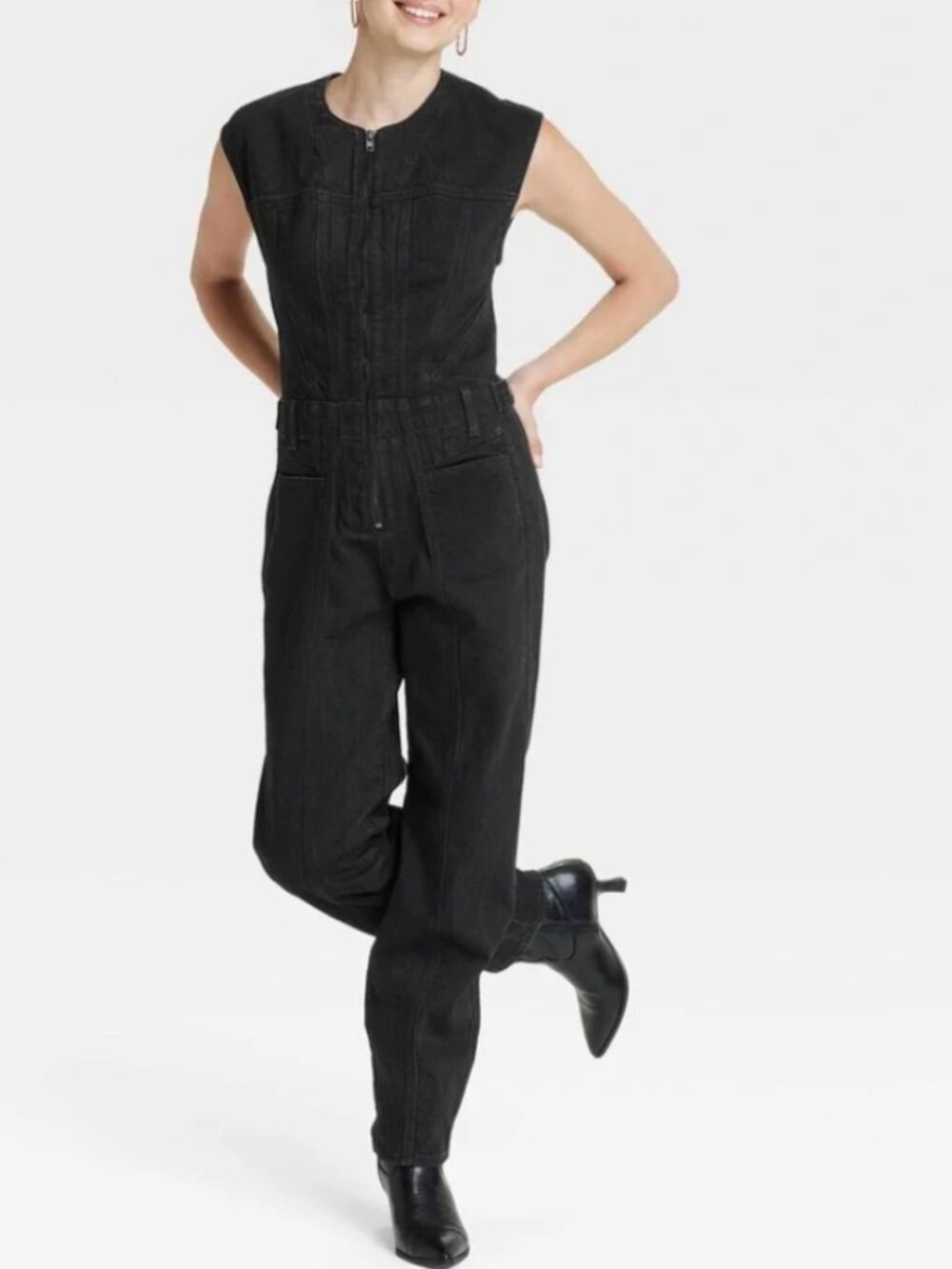 Universal Thread Black Tailored Denim Jumpsuit 8 Utility Layering 90s